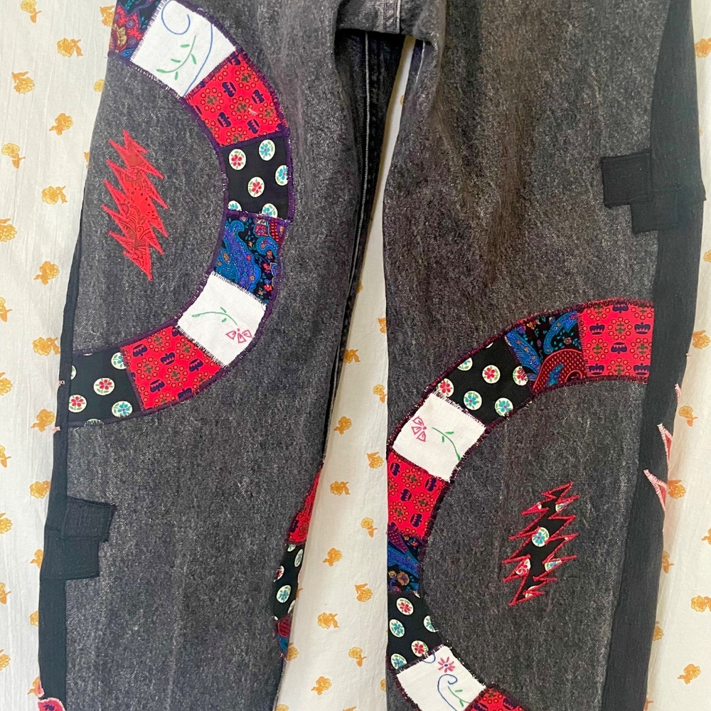 Upcycled Grateful Dead Mushroom Jeans Vintage Lee Wide Leg - Picture 8 of 10